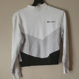 Champion White and Gray Colorblock Sweatshirt